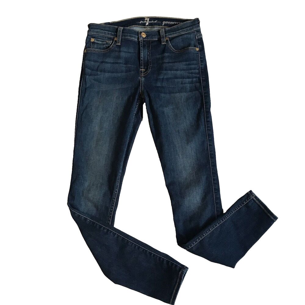 7 For All Mankind Gwenevere Dark Wash Blue Denim Skinny Jeans Stretch Sz 26 SFAM